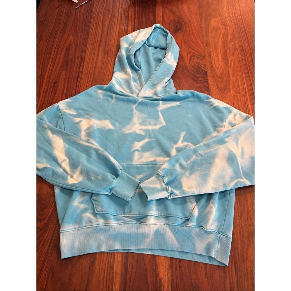 MNML Men’s Blue White Tie Dye Long Sleeve Pullover Sweatshirt Hoodie Size Small